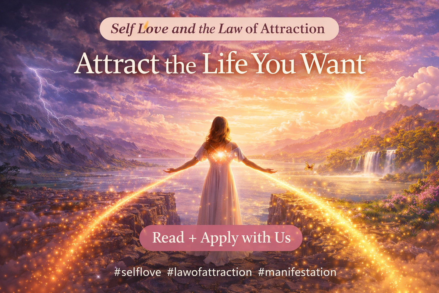 Spiritual landscape featured image for a blog post about self love and the Law of Attraction